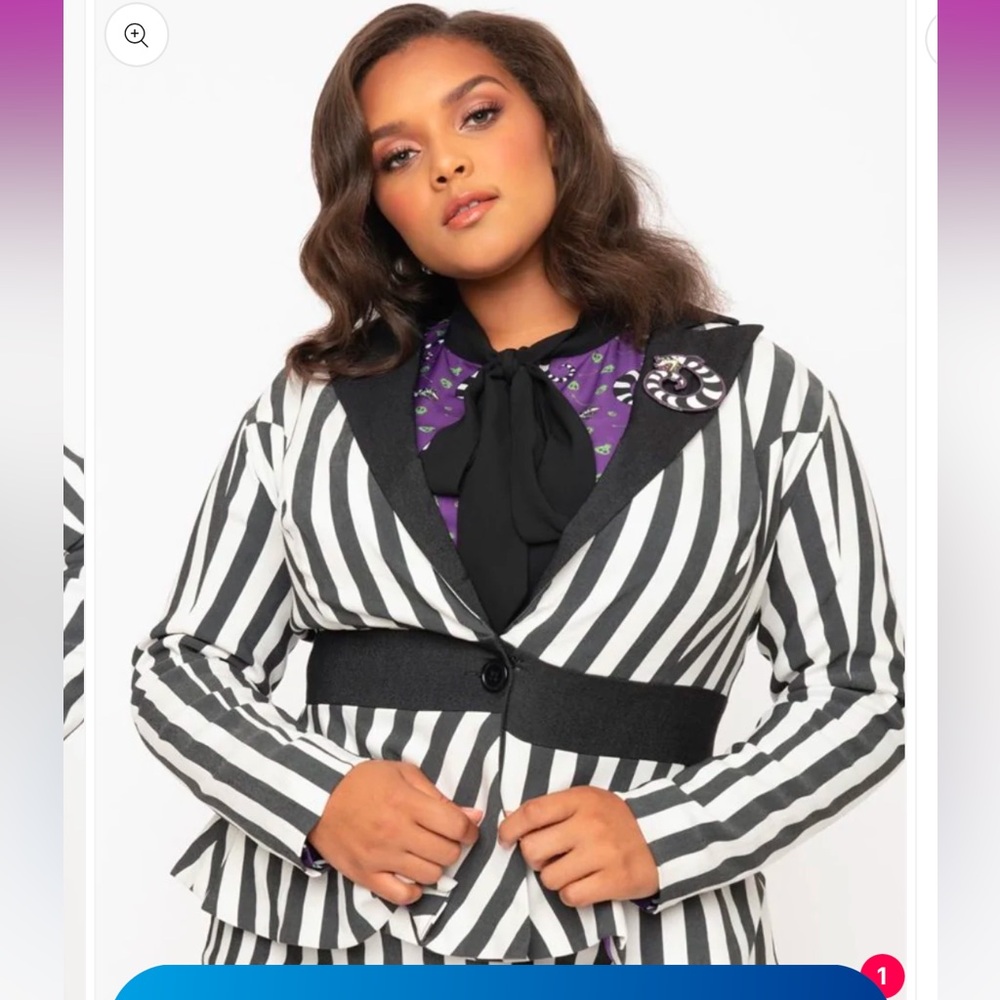 New with tags Beetlejuice x Unique Vintage Black & White Stripe Peplum Blazer